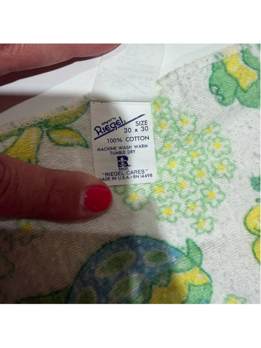 VTG Riegel Baby Security Blanket 23x27‎ Cotton Turtle Butterfly Floral USA READ